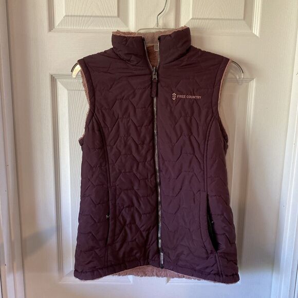 Free Country Quilted Vest Women’s Size S Small Purple Faux Fur Reversible - Picture 1 of 15
